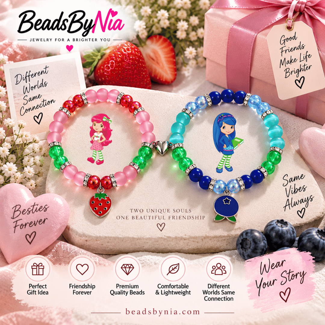 Strawberry Shortcake and Blueberry Muffin bracelets with fruit charms - Beads by Nia