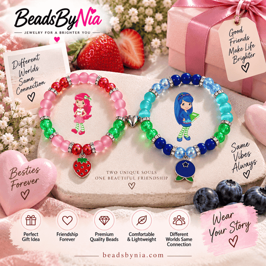 Strawberry Shortcake and Blueberry Muffin bracelets with fruit charms - Beads by Nia
