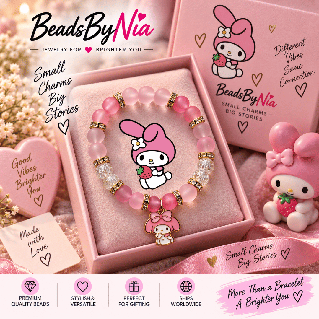 My Melody bracelet in a pink gift box with a My Melody plush and cards - Beads by Nia