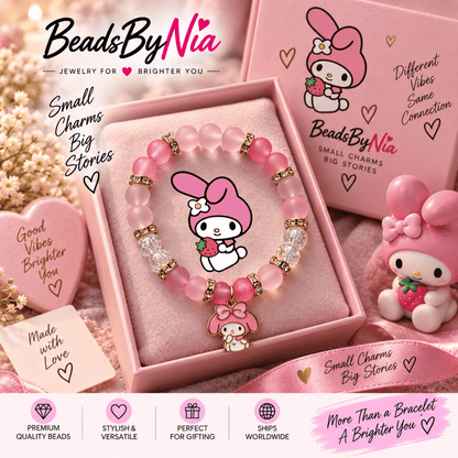 My Melody bracelet in a pink gift box with a My Melody plush and cards - Beads by Nia