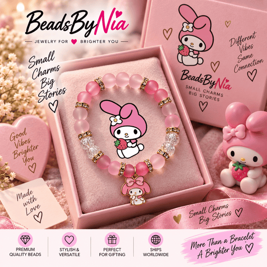 My Melody bracelet in a pink gift box with a My Melody plush and cards - Beads by Nia