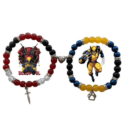 Deadpool and Wolverine beaded bracelets with katana and claw charms - Beads by Nia