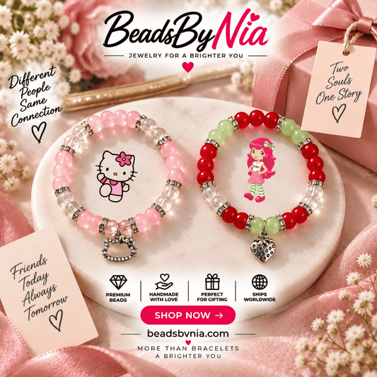 Hello Kitty and Strawberry Shortcake bracelet set with heart and berry charms - Beads by Nia