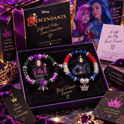 Mal and Evie Descendants bracelet set in a dark purple gift box - Beads by Nia