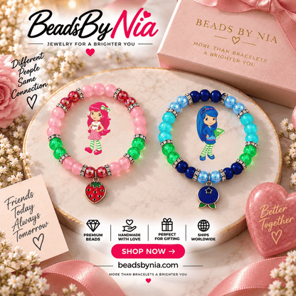Strawberry Shortcake and Blueberry Muffin bracelets with character art and charms - Beads by Nia