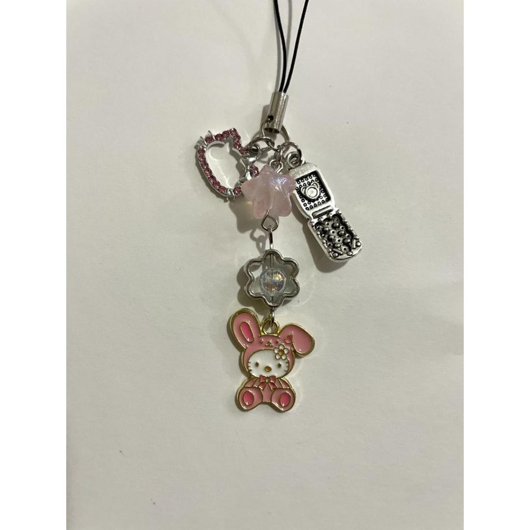Hello Kitty phone charm with pink beads and a My Melody bunny pendant - Beads by Nia