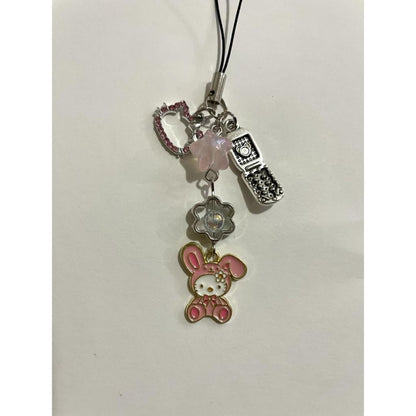 Hello Kitty phone charm with pink beads and a My Melody bunny pendant - Beads by Nia