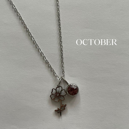 Birth Flower Birthstone Necklace - Personalized Floral Jewelry for Every Month
