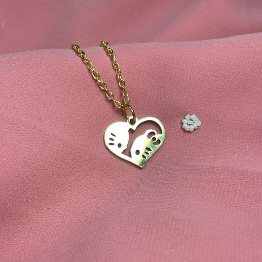 Gold Hello Kitty and Dear Daniel split heart necklace for couples - Beads by Nia