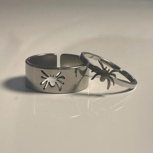 Spiderman couple rings in silver showing both spider band designs - Beads by Nia