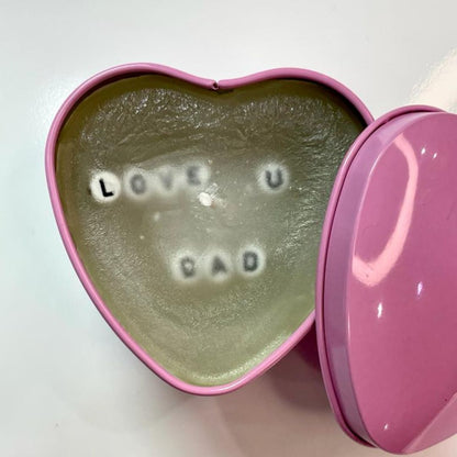 Pink heart secret message candle spelling LOVE U DAD, Father's Day gift idea - Beads by Nia