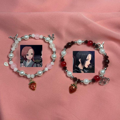 Nana and Hachi matching anime bracelets with photo charms and strawberry pendants - Beads by Nia