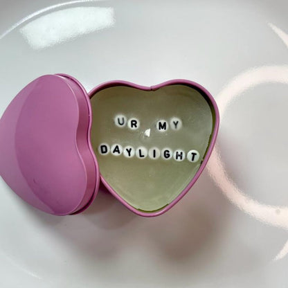 Pink heart secret message candle spelling UR MY DAYLIGHT, romantic surprise - Beads by Nia