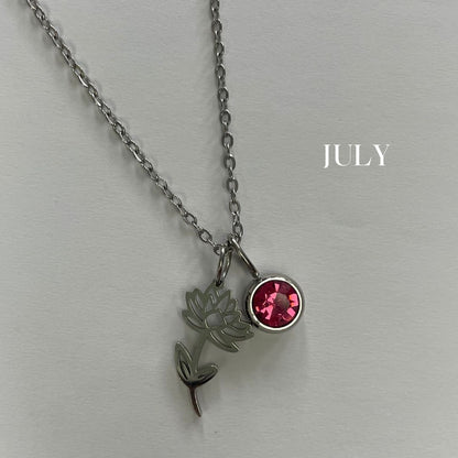 Birth Flower Birthstone Necklace - Personalized Floral Jewelry for Every Month