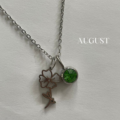 Birth Flower Birthstone Necklace - Personalized Floral Jewelry for Every Month