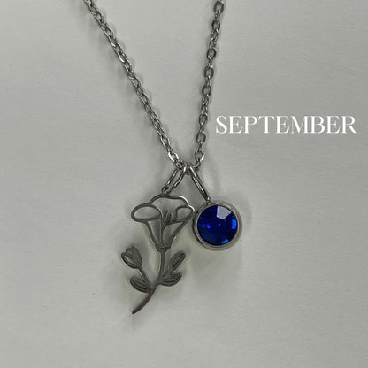 Birth Flower Birthstone Necklace - Personalized Floral Jewelry for Every Month
