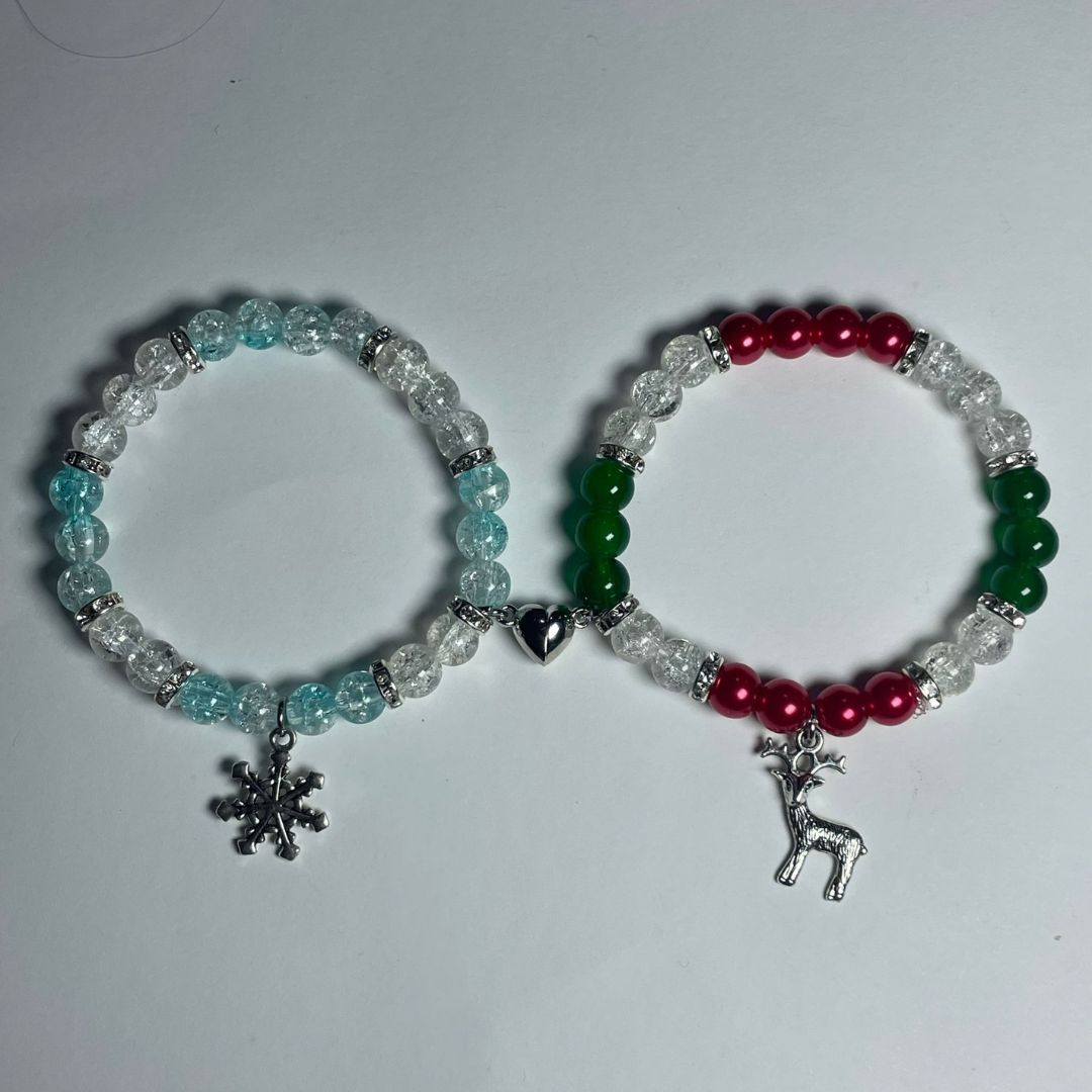 Christmas Themed Matching Bracelets - Snowflake and Reindeer